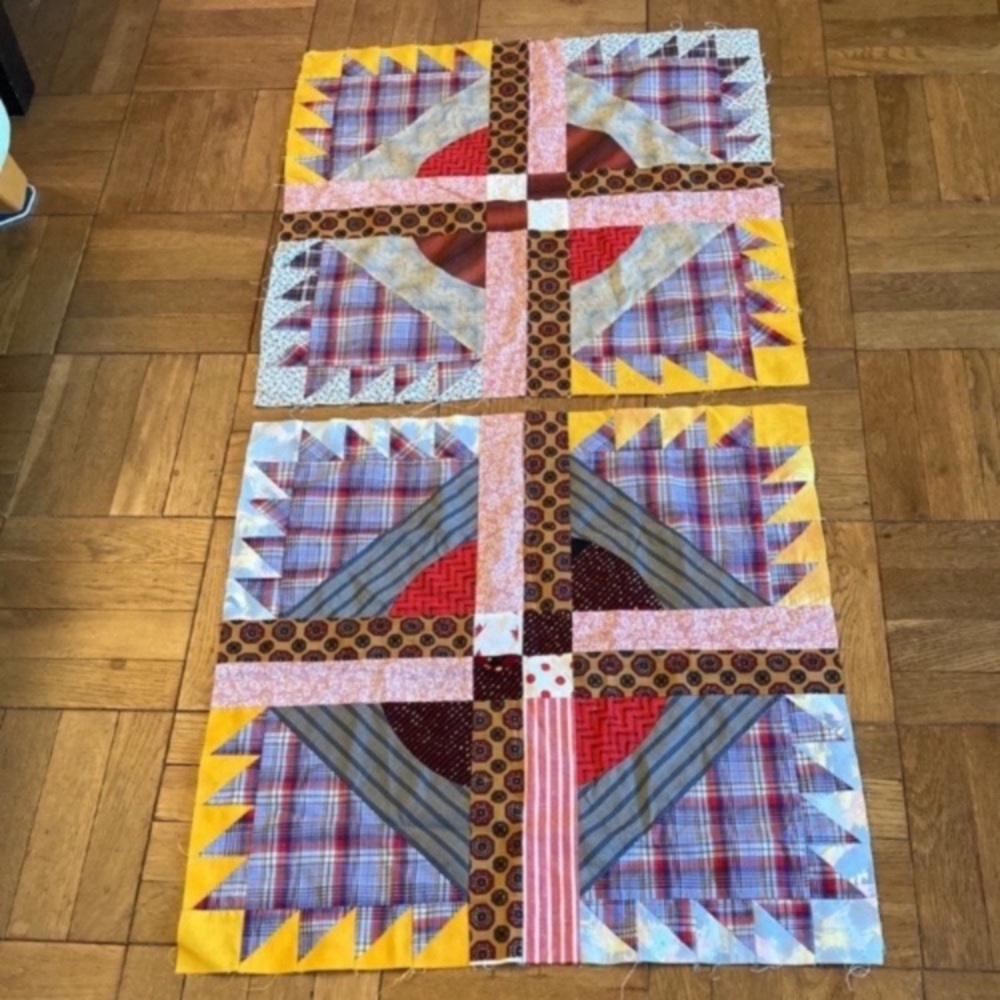 Two vintage patchwork squares, 24” x 24”, cotton, machine stitched